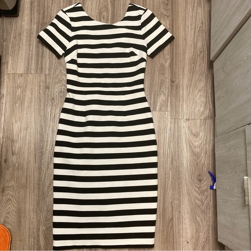 Boden Elsa Ottoman Striped Black and White Dress Women Size US 6R Fitted Midi